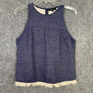 Drew Crop Tank Top Women XS Fringed Hem Heather Blue
